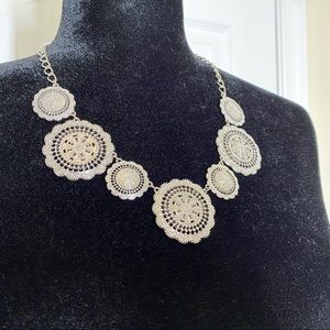 Silver Tone Medallion Statement Necklace Choker